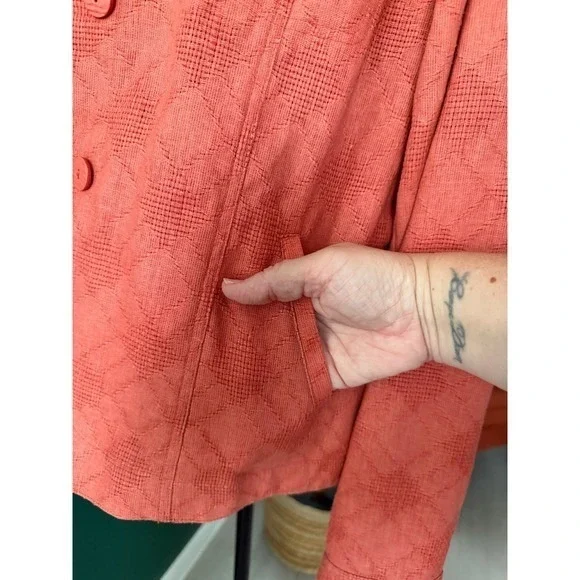 Coldwater Creek Linen Blend Button Jacket Womens L Coral Coastal Classic Shacket - Picture 3 of 11